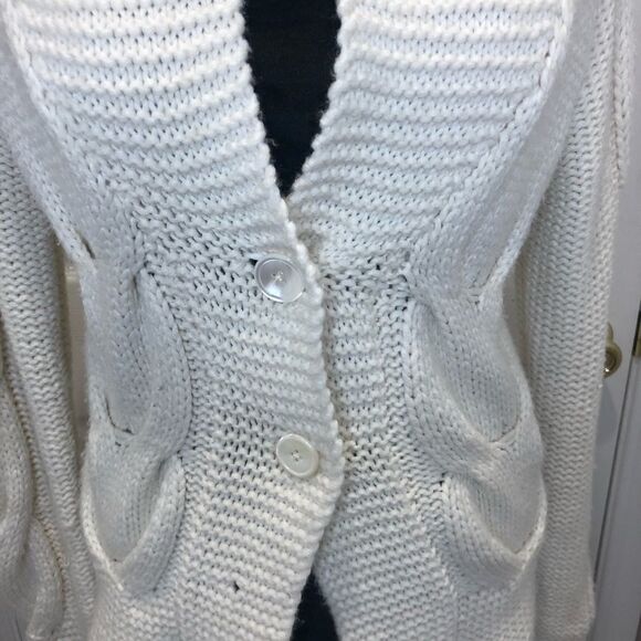 Eddie Bauer hand knit cream button front cardigan long sleeve sweater size mediu - Picture 2 of 9